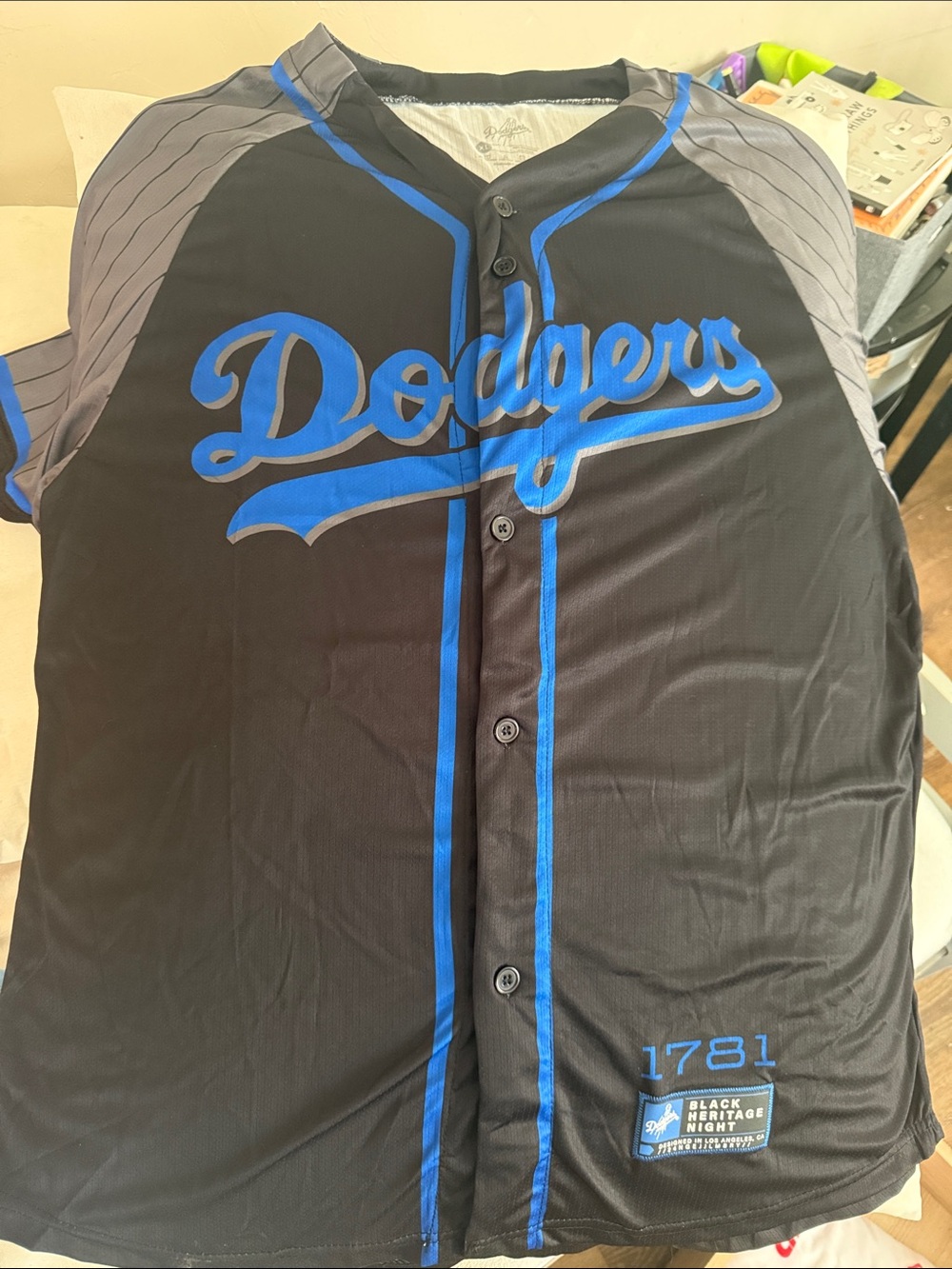 Dodgers Black and Blue Button-Front Jersey (Black Heritage Night)